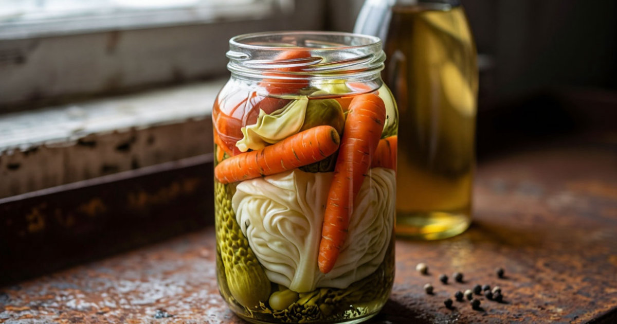 Банка с маринованной капустой быстрого приготовления